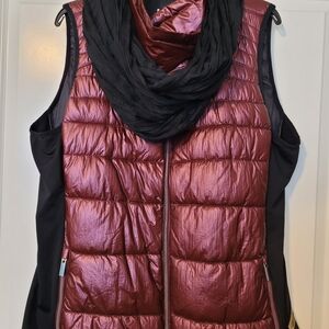 Calvin Klein Performance Burgundy Puffer Vest With Black Scarf